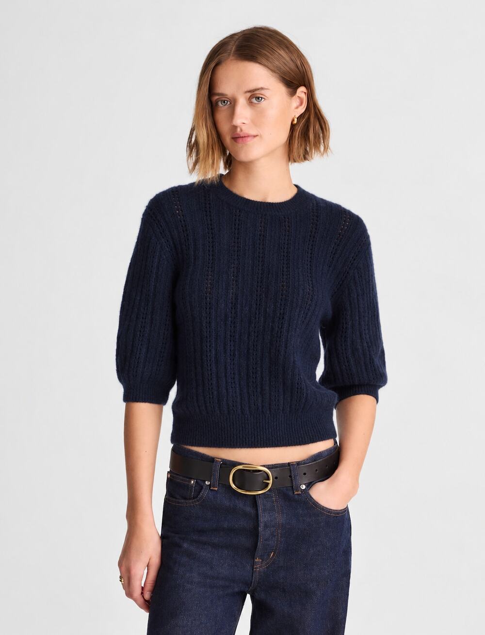 Madewell CloudSoft Short-Sleeve Sweater Tee juniper berry Wool Blend XXS NWT